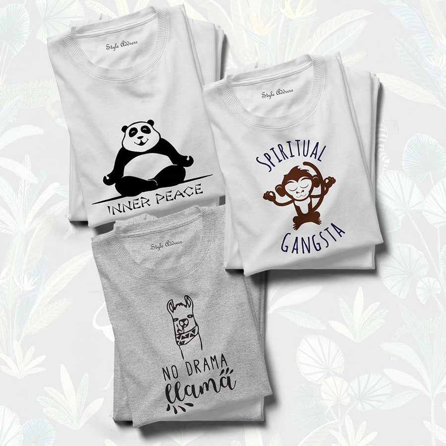 Animal Themed T-shirts Combo (Inner Peace, Llama & Gangsta) - Styletadka