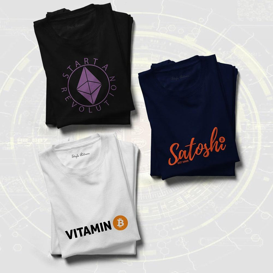 Crypto Themed T-shirts Combo (Satoshi, Bitcoin & Ethereum) - Styletadka