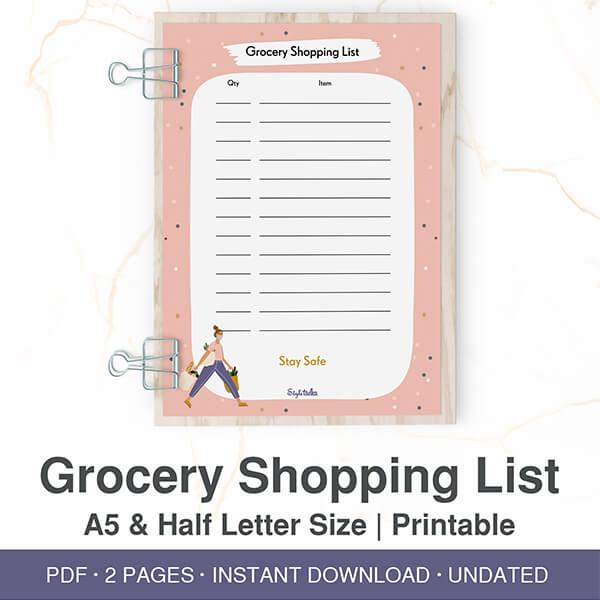 Grocery Shopping List - Printable Download