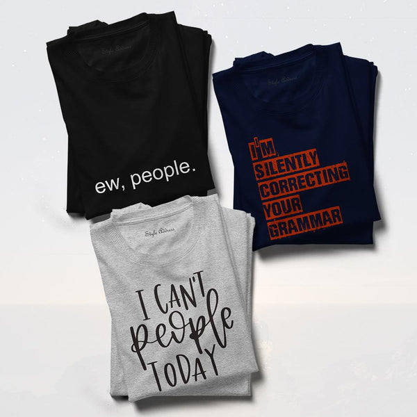 Introvert T-shirts Combo (Ew People, Can't People & Grammar) - Styletadka