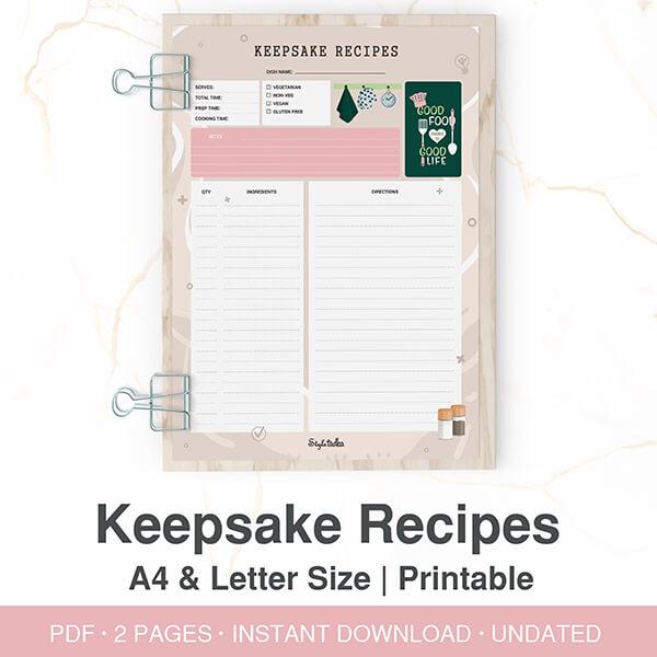 Keepsake Recipes - Printable Download